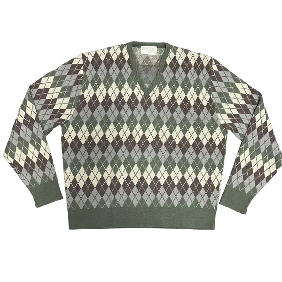 VTG Lord Jeff Argyle Sweater Men's XL V-Neck USA Fine Wool Blend X-Large - Picture 1 of 9